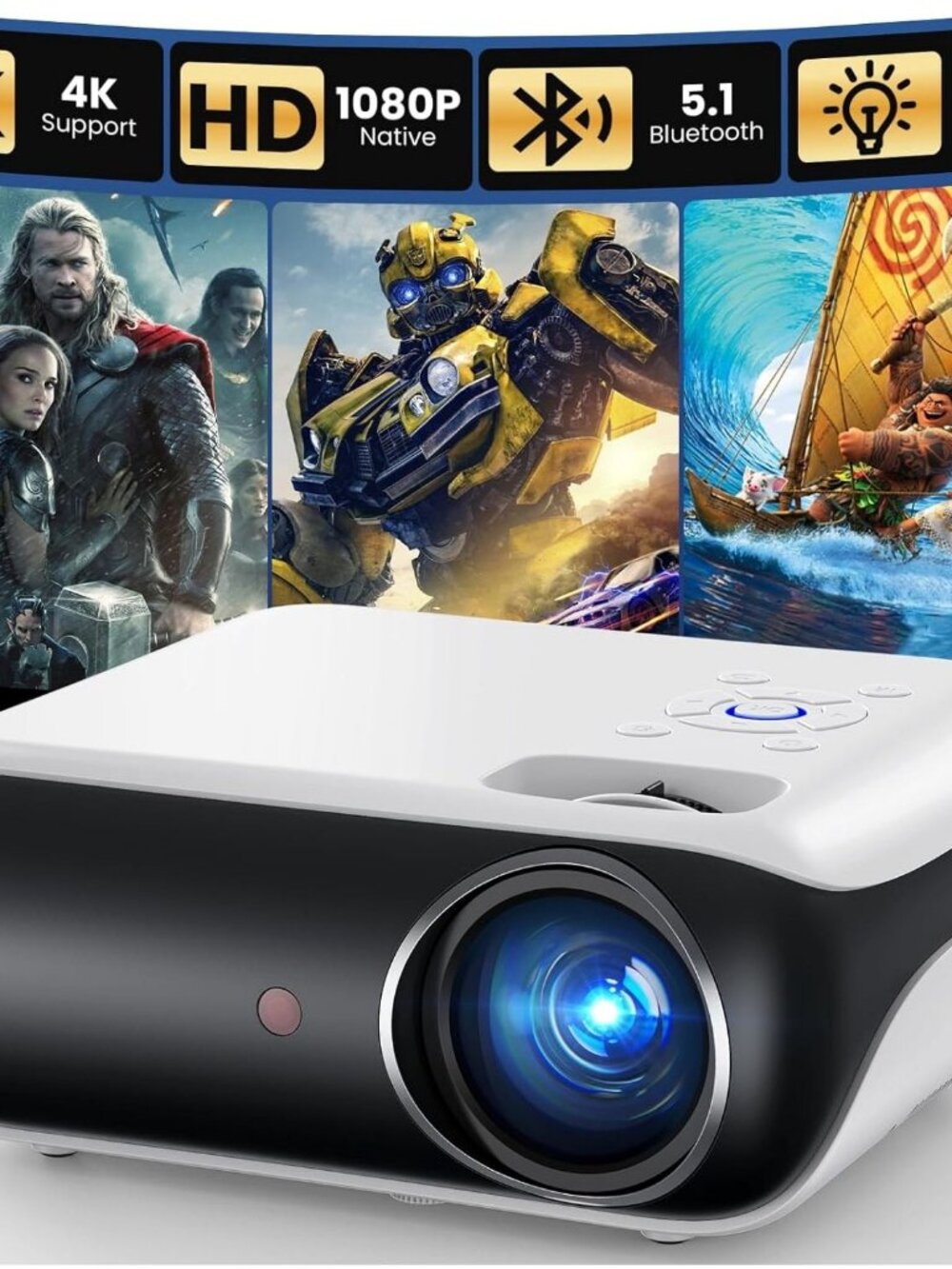Native 1080P Projector, Bluetooth Home Theater Movie Projector with Built-in Spe